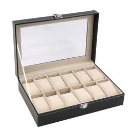 12 Slots Grid PU Leather Watch Display Box Jewellery Storage Organiser Case locked Watch Display Box with Black Colour 2622