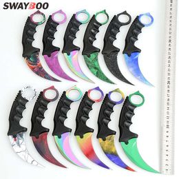 Swayboo Real CSGO Counter Strike Fixed Blade Tactical Camping Knife Rainbow Lore Fade Survival Sheath Tiger Tooth Plastic Case L2405