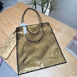 10A Ladies Glitter Designer Beach Shopping Bags Gold Silver Balck Shiny Lambskin Luxury Totes Bag Handle Handbag With Chain Outdoor Large Capacity Sacoche Pouches