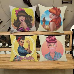 Pillow Cartoon Creative Vintage Cover Art Design Colourful Girls Square Shape Sofa Case Modern Capa De Almofada