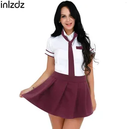 Clothing Sets Womens Schoolgirl Uniform Japanese Anime Outfits Short Sleeve Shirt With Mini Plaid Skirt Halloween Costume