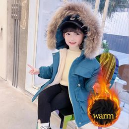 Jackets Girls Long Coat Fur Hoodies Thick Warm Girl Coats Kids Cotton Padded Toddler Clothes For