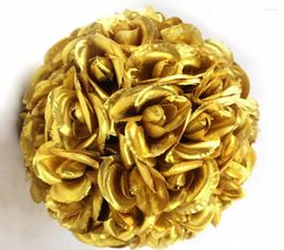 Decorative Flowers 5pcs/Lot 20cm Gold Rose Kissing Ball Artificial Silk Flower For Wedding Party Holiday Venue Decoration