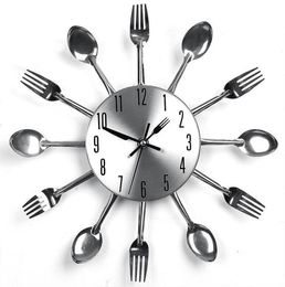 Home Decorations Stainless Steel Noiseless Cutlery Clocks Mechanism Design Living Room Decor Kitchen Restaurant Wall Clock Y2001098169601