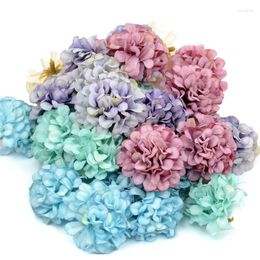 Decorative Flowers 50pcs/lot Artificial Flower Silk Hydrangea Head For Wedding Decoration DIY Wreath Scrapbooking Craft Fake