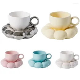 Mugs Cute Coffee Mug Creative Wave Cup Saucer Breakfast Dessert Oatmeal Reusable Ceramic Milk Flower