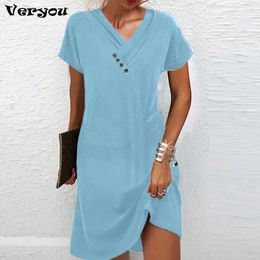 Casual Dresses 2024 Women Cotton Linen Dress Summer Fashion Solid Color Hallow Out Mini Female Short Sleeve Vestidos