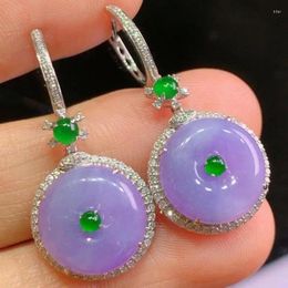 Dangle Earrings Natural Violet Jade Peace Button Pendant Necklace Elegant Fashion Women Jewelry Accessories