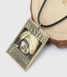 HSIC 8 Styles Anime One Piece Dog Card Pendant 3D Zoro Ace Wanted Necklace Rope Chain Bronze Men Jewelry Collar3434175