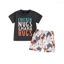 Clothing Sets Toddler Baby Boy Farm Clothes Short Sleeve Chicken Nugs&Mama Hugs Tshirt Chick Print Shorts Set 2pc Summer