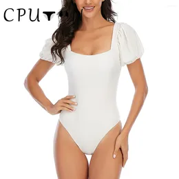 Women's Swimwear CPUTAN 2024 One Piece Swimsuit Push Up Puff Sleeve Bathing Suit Women Vintage Solid Backless Brazilian Beach Monokini