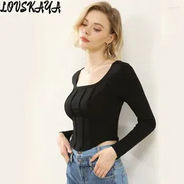 Women's T Shirts Square Neckline Exposed Collarbone Long Sleeved Base Shirt For Women Short Top Autumn Style Explosive Street