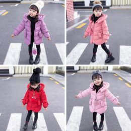 Jackets Girls Long Parka Fur Hoodies Cotton Padded Girl Coats Kids Winter Coat Toddler Clothes
