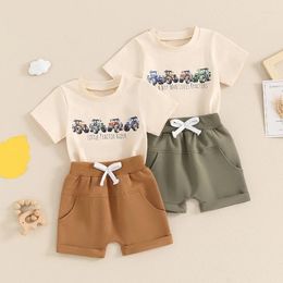 Clothing Sets Kids Boys Summer Clothes Truck Letter Print Short Sleeve T-Shirts Tops Elastic Waist Shorts Toddler Baby