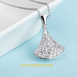 New Classic Fashion Bolgrey Pendant Necklaces Pure silver platinum Mosang diamond necklace stone pendant womens small skirt fanshaped collarbone chain Dcolor gif