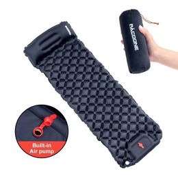 Outdoor Camping Inflatable Mattress Sleep Cushion with Pillow Ultra Light Air Cushion Built in Inflatable Pump for Hiking 240516