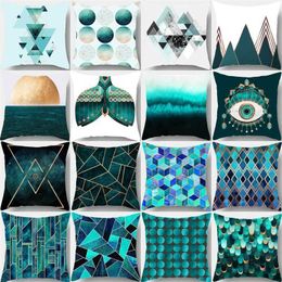 Cushion/Decorative Pillow Abstract geometric watch case floral leaves blue green soft cushion cover sofa car bedroom home decoration throwing Q240523