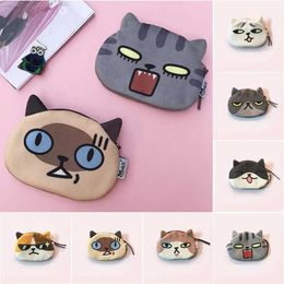 Purse Kawaii Cat Earphone Bag Childrens Coin Wallet Interesting Cat Expression Earphone Data Cable Holder Portable Storage Bag Y240524