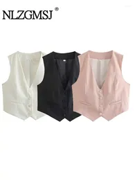 Women's Vests 2024 Spring Women Fashion Cropped Waistcoat Solid Single Breasted V Neck Vest Casual Elegant Woman Outerwear Tops