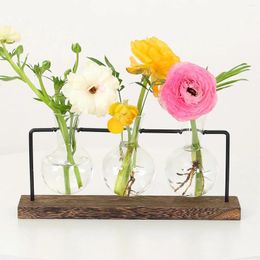 Vases Plant Terrarium Glass Planter With Wooden Stand Tabletop Bulb Vase Holder Rack 3