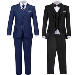 Boys Black Navy Suits Slim Fit Dress Clothes Ring Bearer Outfit Children Wedding Party Performance Costume Kids Blazer Pants 240516