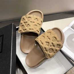 Korean version of Velcro sponge cake thick soled sandals for womens outerwear new relief printed beach slippers for summer