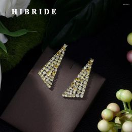 Stud Earrings HIBRIDE Luxury Geometric Design Earring Mirco Paved Cubic Zircon Women Wedding Fashion Jewellery E-420