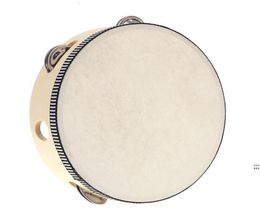 Drum 6 inches Tambourine Bell Hand Held Tambourine Birch Metal Jingles Kids School Musical Toy KTV Party Percussion Toy CCE121672600351