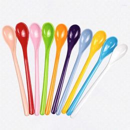 Spoons 1PC Candy Colour Coffee Tea Stir Spoon Plastic Long Handle Ice Cream Dessert Tableware Dining Bar Stirrer Scoops