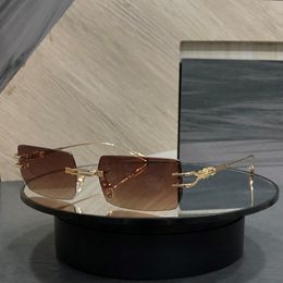 Rimless Rectangle Sunglasses for Men Women Gold Metal Brown Shaded Sun Glasses Designers Sunglasses Sunnies UV400 Eyewear with Box 264R