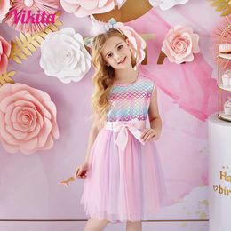 Girl's Dresses Clothing Sets Vikita Girl Mermaid Dress Toddler Tutu Dress Bow Birthday Party Vestido Baby Children Princess Summer Dress 3-8 Y WX5.23