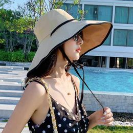 Berets Women Bucket Hat Panama Summer Wide Brim Fisherman Cap Outdoor Beach Sun Protection Solid Colour Ladies Hiking Basin