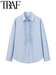 Women's Blouses GAL 2024 Spring Blue Women Chest Layered Decorative Loose Shirt Long Sleeve Curved Hem Casual Blouse Office Female Top