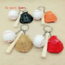Party Favour Mini Three-piece Baseball Glove Wooden Bat Keychain Sports Car Key Ring Gift For Men Women