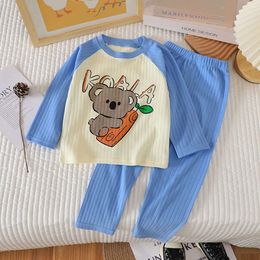 New Baby Boys Girls Warm Pamas Kids Cute Cartoon Animal O-Neck T-Shirt Tops with Pants Pyjamas Children's Autumn Clothing Sets L2405