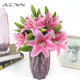 Decorative Flowers Artificial 3 Heads 37cm Real Touch Lily Latex For Wedding Bridal Bouquets