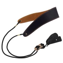 Saxophone Clarinet Neck Strap Adjustable Genuine Leather Single Shoulder Strap Metal Buckle for Saxophone Clarinet