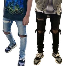 FOG style zippered cuffs, button placket, men's oversized and distressed small leg jeans M524 99