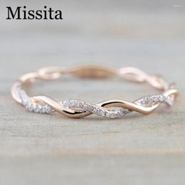 With Side Stones Missita Rose Gold Color Twist Classical CZ Zircon Wedding Engagement Ring For Woman Girls Austrian Crystals Gift Rings