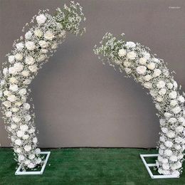Decorative Flowers Horn Arch Frame With Babys Breath Rose Floral Arrangement Wedding Backdrop Decor Table Runner Flower Centerpieces Ball