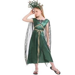 Halloween Party Kids Greek Mythology Blue Gorgon Medusa Princess Costumes AGHC-002