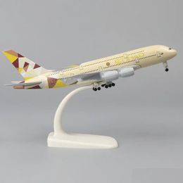 Aircraft Model Modle Metal 20 Cm 1 400 Etihad A380 Replica Alloy Material Aviation Simation Children Boy Gift 231206 Drop Delivery Toy Otncz