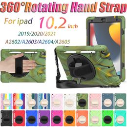 Shockproof Silicone Tablet Case For IPad 7th 8th 9th Gen 10.2 inch Hand Strap 360 Rotation Stand Cover with Shoulder Strap S Pen Holder Full Protection Cases +PET Film