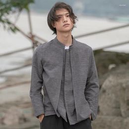 Ethnic Clothing Men Clothes 2024 Cotton Linen Casual Black Shirts Man Long Sleeve Male Chinese Men'S Tunic Windbreaker Hanfu 11993