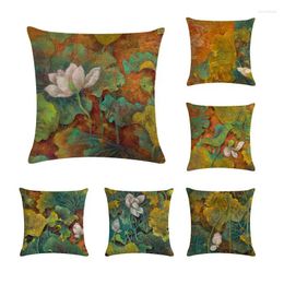 Pillow Chinese Retro Painting Style Lotus Covers Office Car Sofa Chair Home Decoration Leaf Case ZY188
