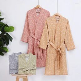 Home Clothing Fashion Floral Printed Long Sleeve Loose Kimono Cotton Gauze Robe Pyjama Women Ins Bathrobe Basic El Spa Robes