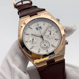 New Overseas 42mm 49150/000R-9454 Automatic Mens Watch White Texture Dial Rose Gold Case 49150 Brown Leather Strap No Chronogrpah Gents Watches WatchZone E183A