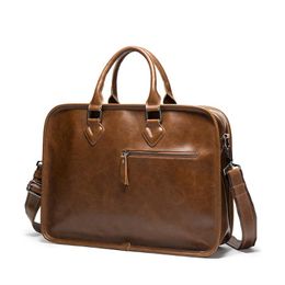 Briefcases Men Leather Laptop Bags For Documents A4 Mens Vintage Luxury Shoulder Office Messenger Bag Business Handbag 313j