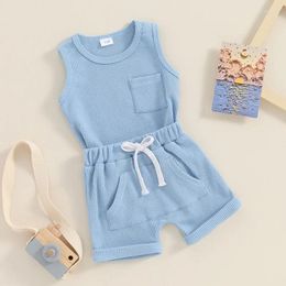 Clothing Sets Born Baby Boys Shorts Summer Clothes Sleeveless Tank Top With Elastic Waist Solid Color Outfit