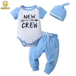 Clothing Sets Summer Born Infant Baby Boy Fashion Clothes Set Short Sleeve Romper Bodysuit Top And Long Pants With Hat 3PCS Outfit